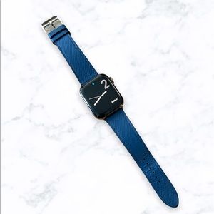 Hermes Blue Swift Leather Apple Watch Strap